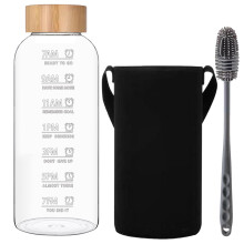 RNCKUUE Glass Water Bottle 2 Litre - 2l Large Borosilicate Wide Mouth Glass Drinking Bottles With Bamboo Lid
