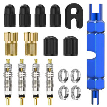 flintronic Presta Valve Core Set, 18PCS Replacement Set Included Brass Adapter & Remover Plastic Caps Rim Nuts, Tool Kit for Bicycles, 6.7*5.2*1.2cm