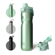BOTTLE BOTTLE Insulated 24 oz Green Stainless Steel Sports Water Bottle with Flip Top Lids, Handle, and Wide Mouth, Perfect for Cycling, Running, Tra