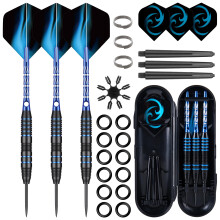 WayArrival Professional Steel Tip Darts Set - 24g Metal Tip Darts, 6 Dart Shafts, 6 Dart Flights & Carrying Dart Case | Complete Accessory Kit for Se