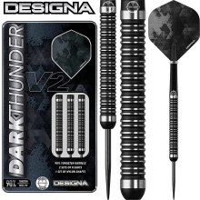 DESIGNA DARTS D3533 Dark Thunder | 24g Premium 90% Tungsten Barrel Steel Tip Dart Set With Twin Ringed Grip Including Flights and Nylon Shafts, Black
