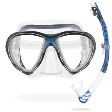 Cressi Big Eyes Evo Mask & Alpha Ultra Dry Snorkel - HD Mirrored Lens Diving Mask - Adult Dry-Top Snorkelling Set - Unisex - Clear/Blue - Combo Set