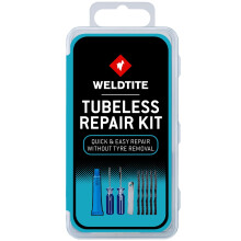 WELDTITE Tubeless Bike Tyre Repair Kit - Quick & Easy Fix Without Tyre Removal - Includes Mending Strings, Rasp & Split Eye Tools, Rubber Solution &
