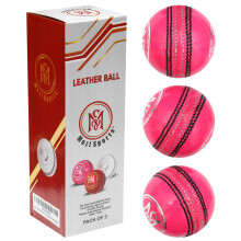 Mozi Sports Leather Cricket Ball Senior Hand Stitched Match Quality Balls Weight 5.50oz (3x Pink H-Stitched)
