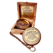 ALADEAN Engraved Compass 2'' - Father to Son, Mom to Son Gifts for Graduation, Birthday, Baptism, Confirmation, Communion (I Love You), Metallic