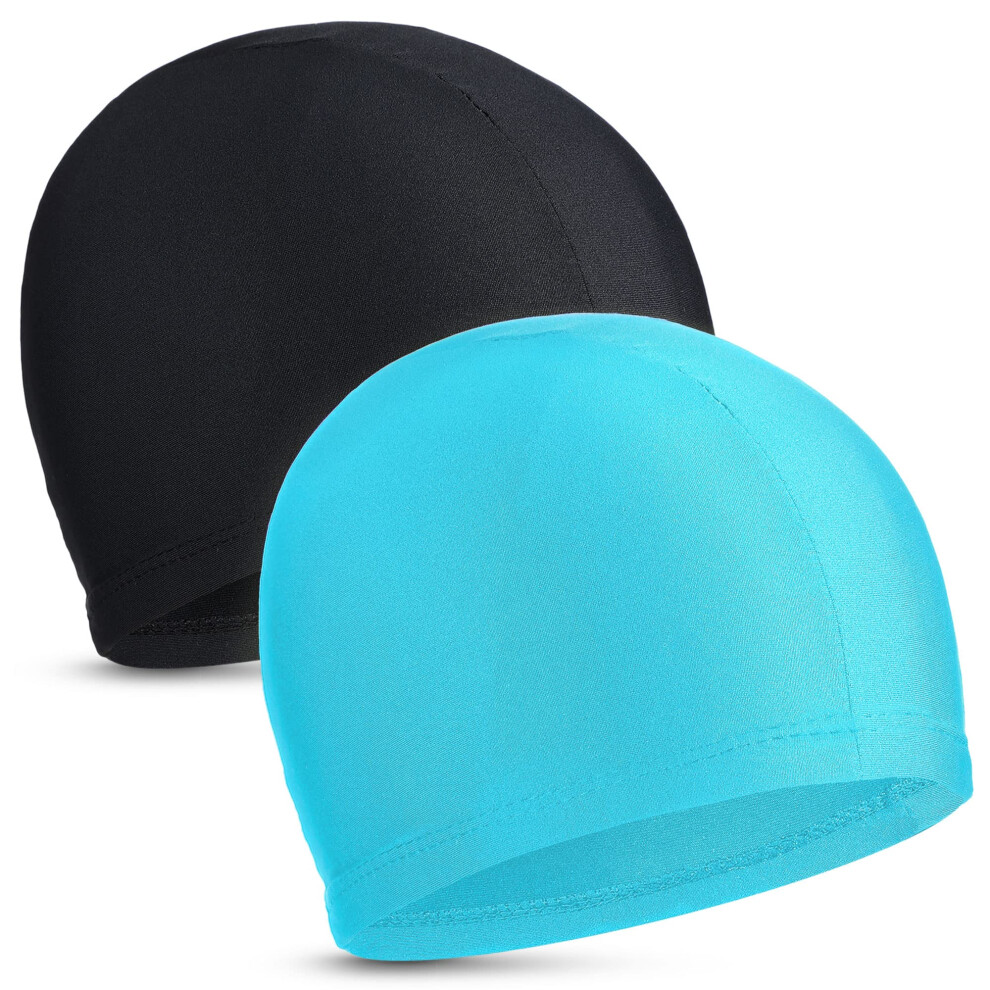 Photos - Swim Cap 2 Pieces Fabric Swimming Cap Comfortable Elastic Material Swimming Hat Lightweight Bathing Caps for Women Men(Black, Lake Bl