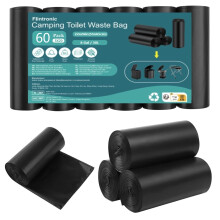 flintronic Camping Toilet Bags, 60 PCS (3 Roll) Camping Toilet Liner Bags, Portable Toilet Bags, Waterproof Camp Trash Bags for Camping, Hiking, Trav