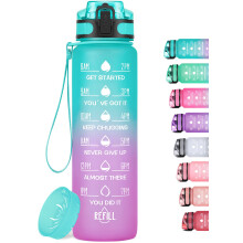 HydroPal 1L Sports Water Bottle, Slim Plastic Motivational Drink Bottle with Filter, Leakproof Water Bottle with Time Markings for Gym, Travel, Schoo