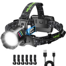 LEKIA Head Torch USB C Rechargeable, Super Bright 100000LM 3 Modes Headlamp with Motion Sensor, 9000mAh Long Battery Life, IP65 Waterproof Zoomable H