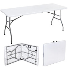 Trestle Table 6ft Heavy Duty Camping Tables Garden Catering Folding Tables with Handle Plastic Picnic Garden Foldable Portable for Picnic BBQ Party C