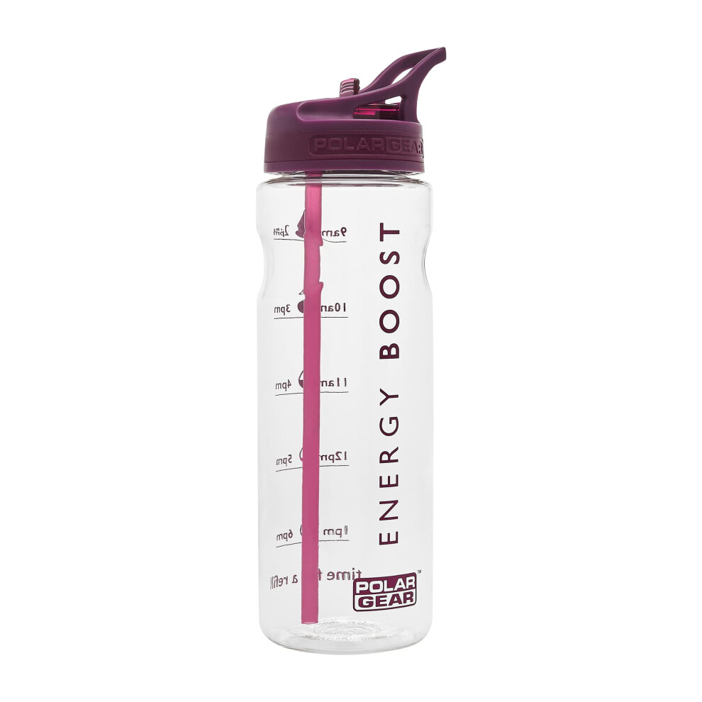 Polar Gear 750Ml Tracker Water Bottle With Straw - Bpa-Free & Reusable With Time Markings – Perfect For Running Gym, Cycling & Work, Grape
