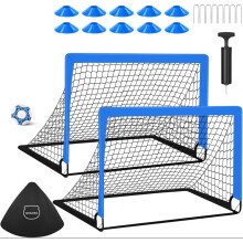 MIAOKE 2 Soccer Goal of 4X3 FT for Backyard, Portable Football Goal Training Equipment with Soccer Ball, 10 Football Cones, Carry Bag, Practice Net f
