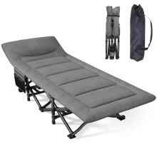 Mopaicot Camping Cot, Folding Cot Bed for Adults with Built-in Mattress and Pillow, Portable Outdoor Sleeping Cot for Camping and Travel, with Carry