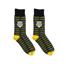 Leeds Football Fans Cotton Rich Socks UK 7-11 – Yorkshire Rose Repeat Design – Soft, Durable & Comfortable Everyday Leeds Socks