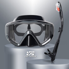 Dry Snorkel Set, Pano 3 Window Snorkel Mask, Anti-Fog Scuba Diving Goggles and Snorkel, Professional Adult Snorkeling Swim Mask Gear (Dark Gray Set)