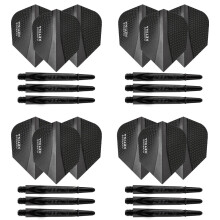 Harrows Darts 4 x Sets of Carbon 360 Dart Stems and Retina Dart Flights 12 Dart Shafts 12 Darts Flights in Total Medium Short Black Clear Black