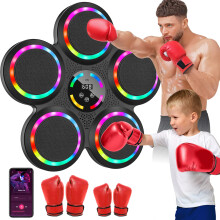 Qbiower Boxing Machine with 2 Pairs Boxing Gloves, Music Boxing Machine with LED Lights, 9 Speed & Modes, Bluetooth Music, Auto Count, Boxing Machine