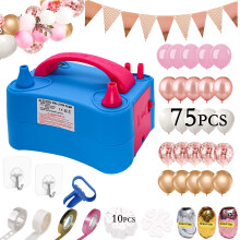 Magic4U Electric Balloon Pump, 230V 400W Portable Dual Nozzles Air Inflator with Balloons, Rose Gold Pennant Decorating Strip Kit, Glue, Tying Tool f