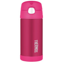 Thermos - Pink Water Bottle (355ml) - BPA Free, Stainless Steel, Spill Proof, Pop-Up Straw, Kids Flask with Carry Handle for 12-Hour Cold Drinks