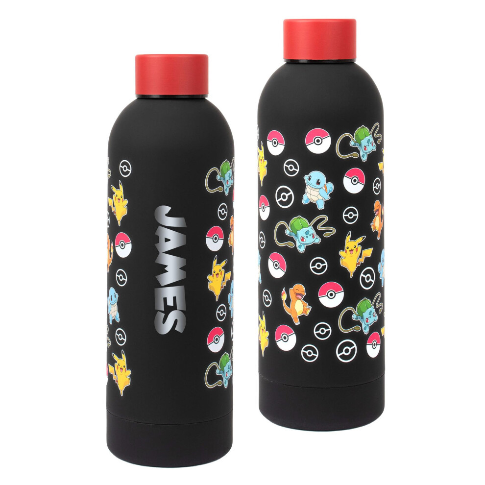 Pokémon Pokemon Personalised Children's Water Bottle Kids Stainless Steel Drink Bottle Pikachu Gift For Boys Leakproof Bpa Free 700 Ml Black/Red