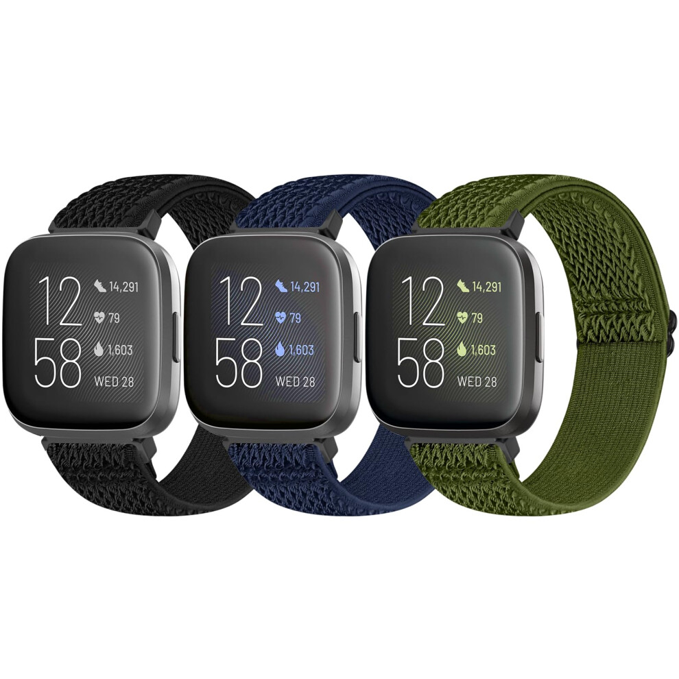 Bcuckood 3 Pack Elastic Straps Compatible With Fitbit Versa 2/Versa Lite/Versa Se, Adjustable Stretchy Watch Bands Nylon Sport Replacement Wristband 47924123