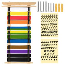 SUMNACON 12 Belts Bamboo Martial Arts Belt Display Rack, Burlywood Detachable Karate Taekwondo Belt Organizer Wall Belt Medal Display Holder for Taek