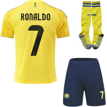 RAWDEM Nassr Riyadh Al No #7 2025/2026 Home Football Soccer Jersey/Shorts Socks Gift Set for Children Youth Sizes (Yellow, 30)