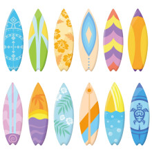 Festive Finger Cutout Surfboards, Card Stock Material Ensures Durability, Tropical Beach Decorations Ideal For Surf Theme Party Or Classroom