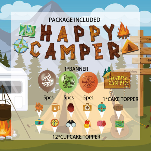 Πανό Happy Camper για πικνίκ, κάμπινγκ, πάρτι, είδη περιπέτειας κάμπινγκ με ποιοτική 2
