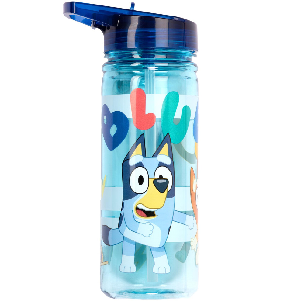 Bluey Water Bottle With Straw 580 Ml 100% Leakproof Durable School Water Bottle Strong Plastic And Bpa Free ( Blue) Light/Blue