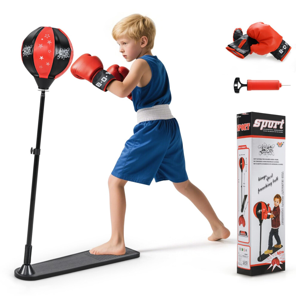 Gymax Punching Ball, Inflatable Boxing Ball With Gloves, Air Pump And Stand, Height Adjustable Boxing Bag Set For Kids, Teens & Adults