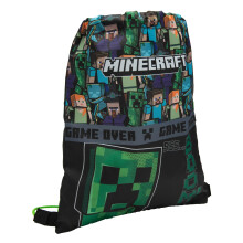 Minecraft Drawstring Bag Kids PE Kit Gym Swim Sack For Children Boys & Girls School Trainer School Backpack - Black