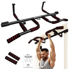 RHINOSPORT Pull Up Bar for Doorway - No Drill, 200kg (440lbs) Capacity, 4 Grip Positions (Wide/Narrow/Parallel/Chin-Up), 2 Free Foam Grips - Doors 65
