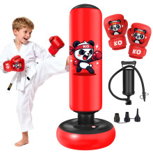Inflatable Punching Bag Ninonly 130cm Panda Pattern Stable Boxing Bag with Boxing Gloves for Karate and Taekwondo Practice for Boys and Girls Gifts