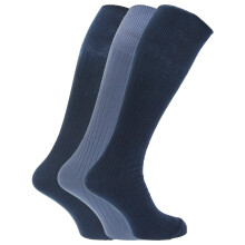 Mens Ribbed Knee High 100 Cotton Socks Pack Of 3 611 Design 6