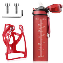 Premium BPA Free Leak Proof 700ml Water Bottle with Cage - Cycling Drink Bottle Holder for Road, Mountain and Kids Bike (Red)
