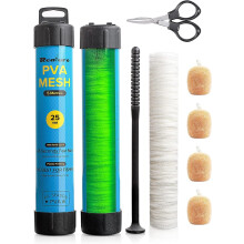 Realure 5m PVA Net Fishing Kit with Scissors, 18/25/37/44mm Wide, PVA Mesh Accessories with Funnel and Mortar System, Quick Melt Bag (25mm)