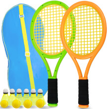 JHuiLap Kids Tennis Racket Set With Carry Bag Includes 2 Safe Plastic Rackets (17 Inch), 4 Sponge Balls & 6 Shuttlecocks, Lightweight for Children In