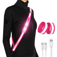 LED Reflective Running Gear High Visibility Reflective Belt Sash with Armband for Walking at Night,Adjustable Running Safety Gear Light Up Running Be
