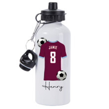 Pickhut Personalised Football 600ml White Aluminium Sports Water Bottle Back to School Gift for Kids, Customised with Name/Number/Text with Football