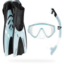 CRESSI Tino Adventure Set Clear/Ice Cyan [S/M] - Snorkel Set Tonga Fins, Tino Mask and Scilla Snorkel for Snorkelling and Diving, Transparent/Ice Cya