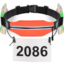 Slim Running Belt Race Number Belt Runners Pouch Triathlon Race Belt BIB Holder with 6 Energy Gel Loops for Workout, Jogging, Triathalon, Marathon, R