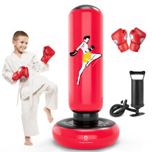 QPAU Kids Punching Bag Toy with Boxing Gloves, 66 Inch Larger Stable Kids Inflatable Boxing Bag Set, Gifts for Boys & Girls Age 6-12, for Practicing