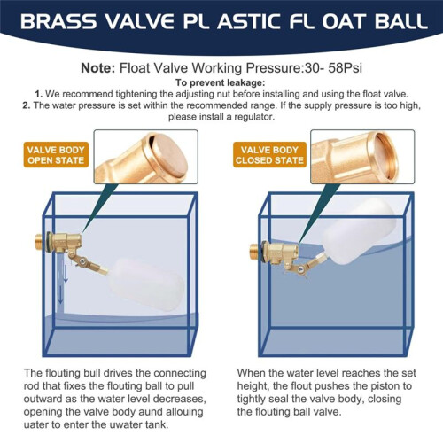 2 Pack Water Float Valve 1/2 Inch, Brass Float  Float with Adjustable Arm, Automatic Fill and Control Water Level 2