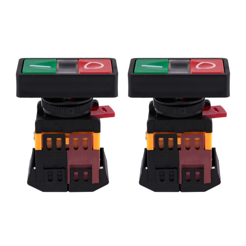 2X AC 220V Yellow Light -OFF START STOP Momentary Push Button  1 NO 1 NC