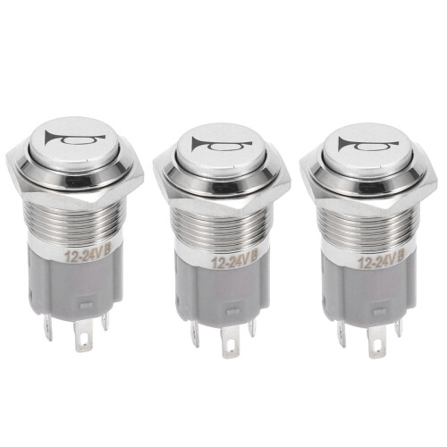 3X 12V 16mm Car LED Light Momentary Horn Button Metal  Push Button