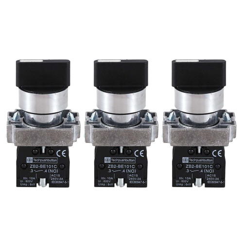 3pcs 22mm Latching 2 NO 3-Position Rotary Selector Select  ZB2-BE101C Black