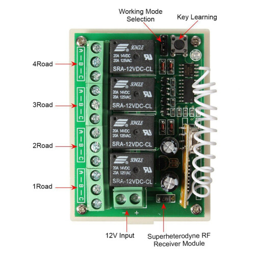 12V 4CH Channel 433Mhz Wireless Remote Control  Integrated Circuit with 4 Transmitter DIY Replace Parts Tool Kits 2