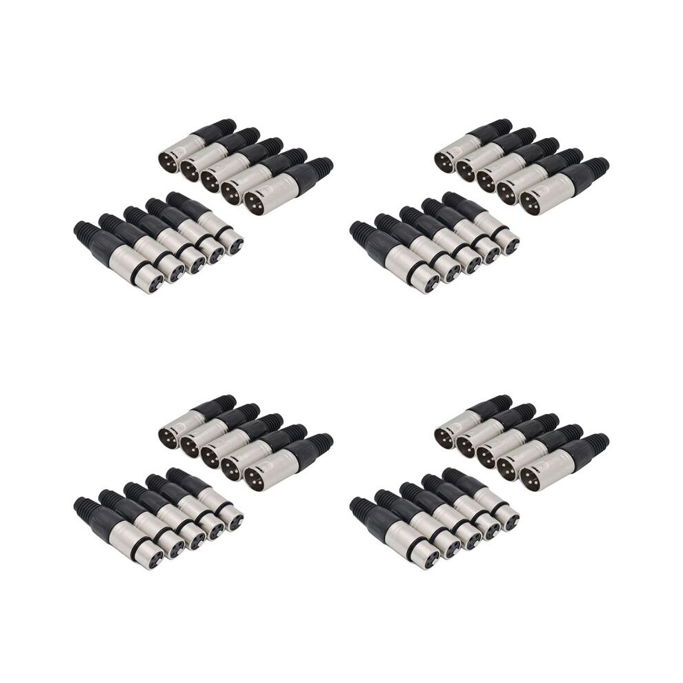 40Pcs 3 Pin Xlr Solder Type Connector 5 Male + 5 Female Plug Cable Connector Microphone Audio Socket Black 6033876794593
