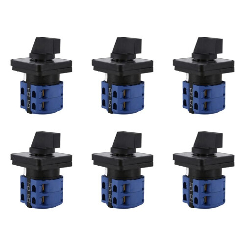6X AC660V 25A 2-Pole 3-Position Momentary Plastic Rotary Changeover  +Black
